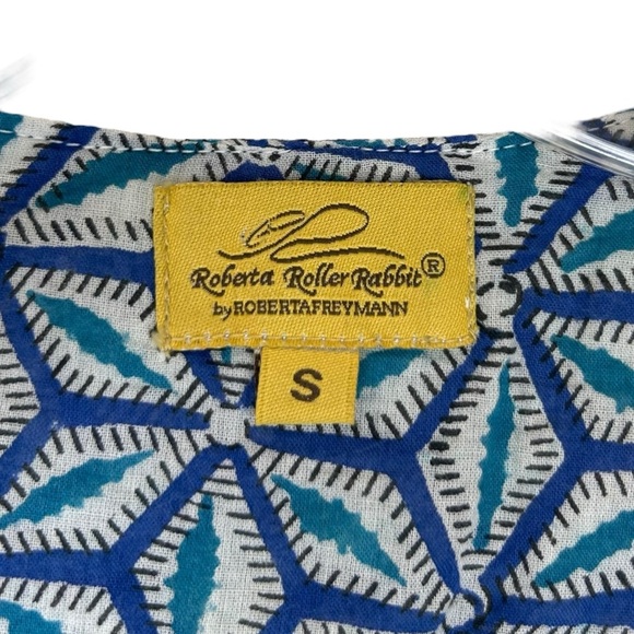Roberta Roller Rabbit - Cotton, Embroidered Tunic Top, Geometric - Size S, Blue - Picture 14 of 16